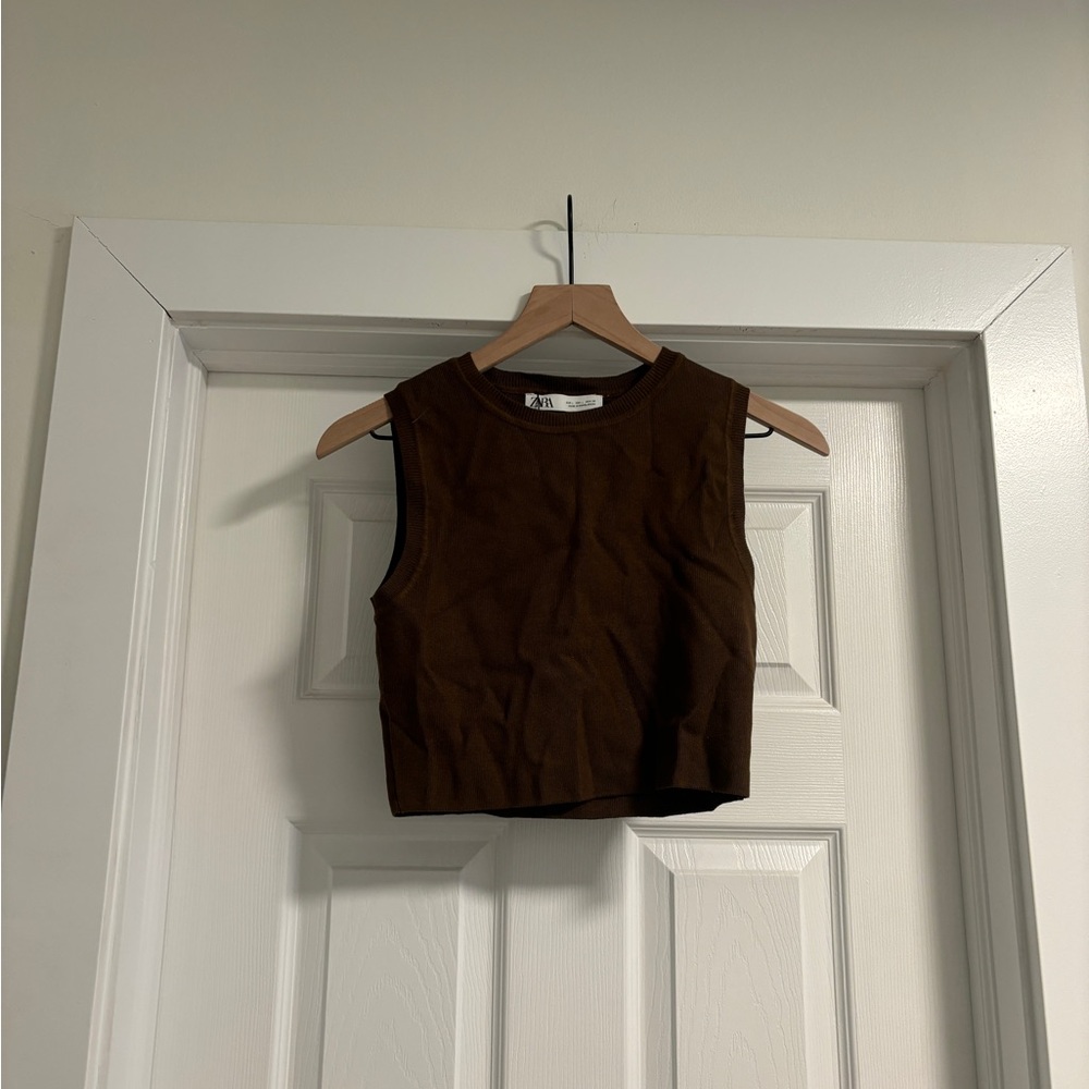 Zara Chocolate Brown Ribbed Sleeveless Tank